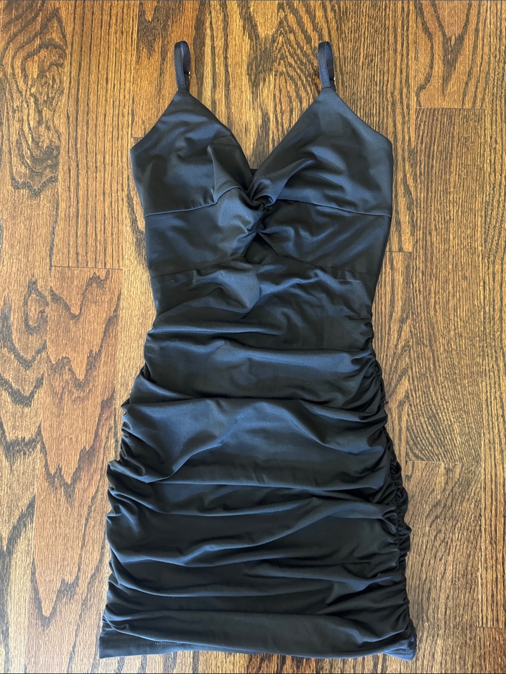 Girls Katie J NYC Black Ruched Mini Slip Dress with Cutout